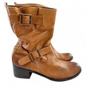 Tesori womens midcalf ankle boots size 10 tan leather biker pull on